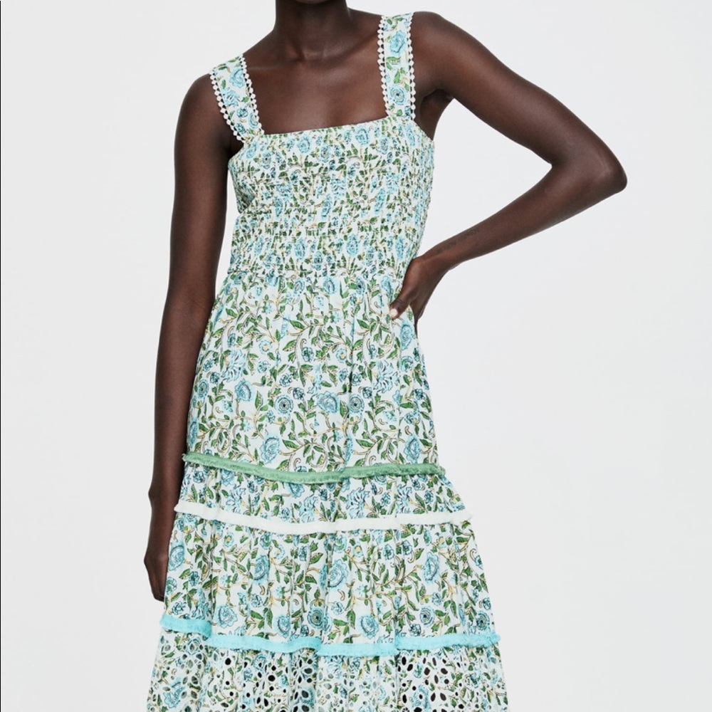 Zara Floral Print Tiered midi dress